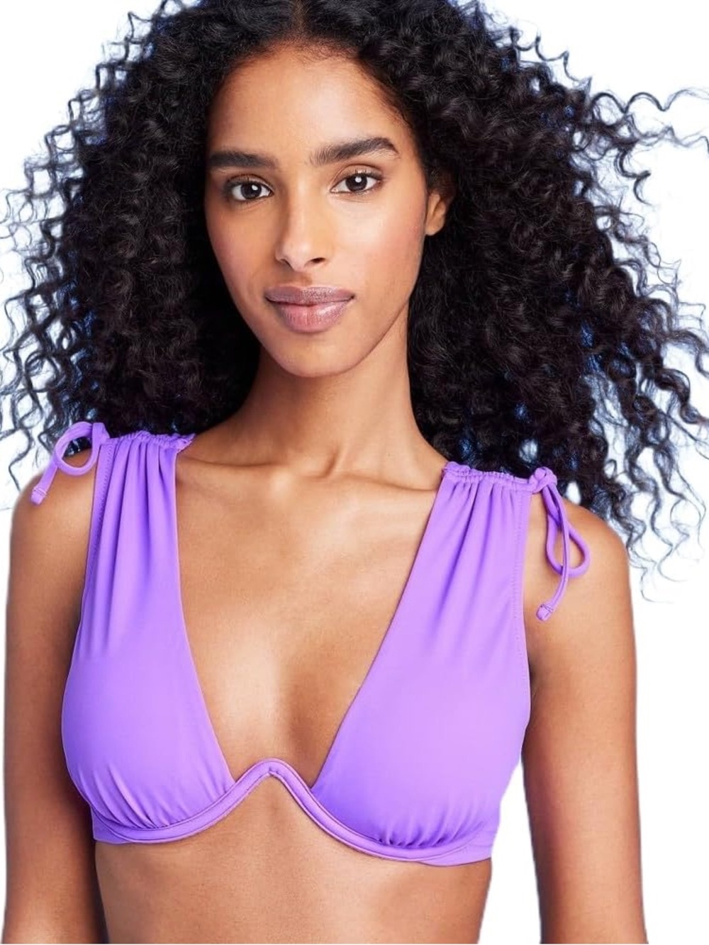 Shade & Shore Lavender Tie-Shoulder V-Neck Bikini Top